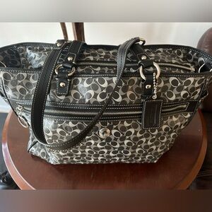 Coach Chelsea Signature Coated Canvas Diaper Bag Tote Black Gray